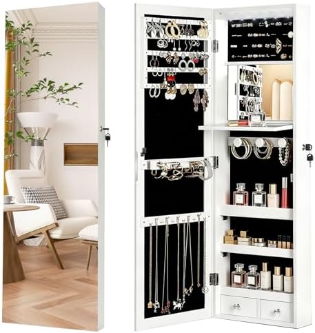 Full Length Mirror Jewelry Armoire - Armário Organizador de Joias com Fechadura,