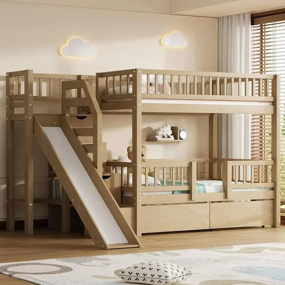Bunk Bed With Stairs And Slide - Beliche de madeira com dois lugares,