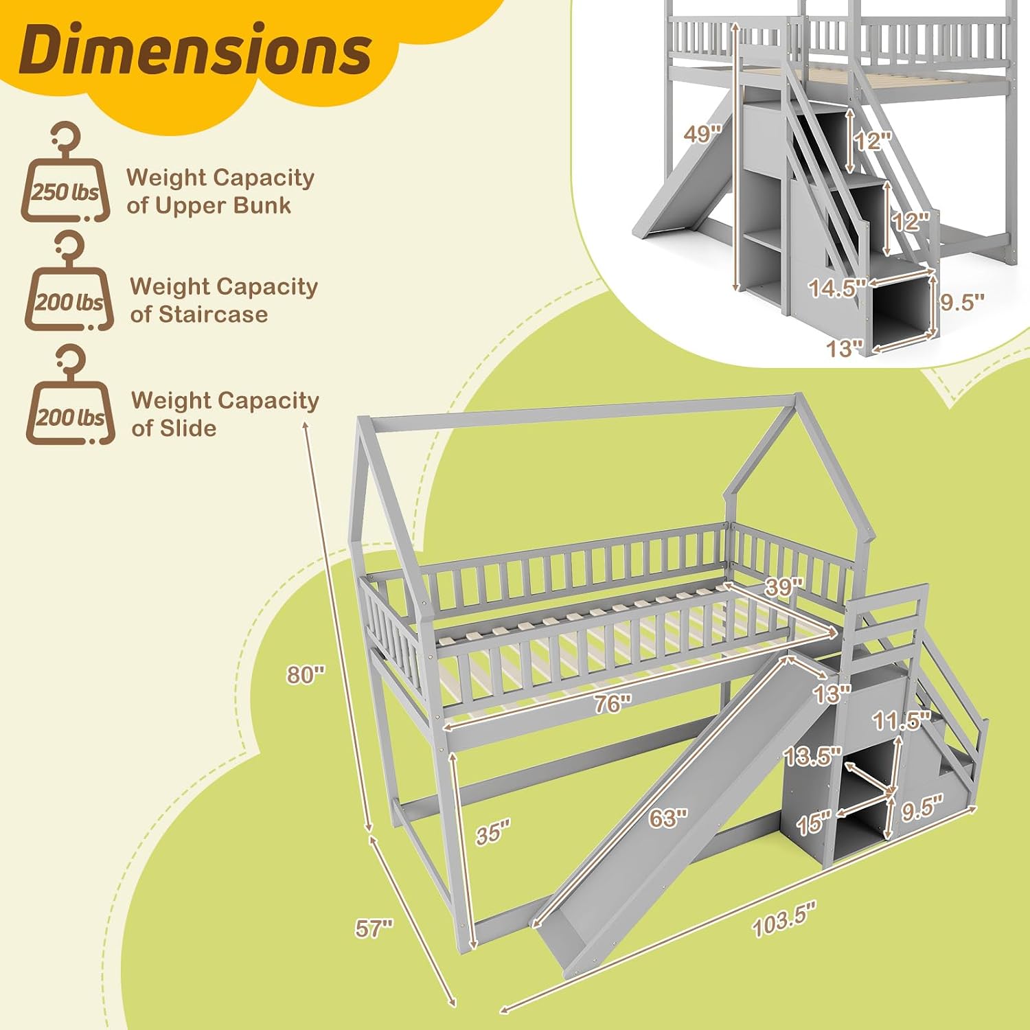 Bunk Bed With Stairs And Slide - Cama Beliche Dupla com Escada Deslizante