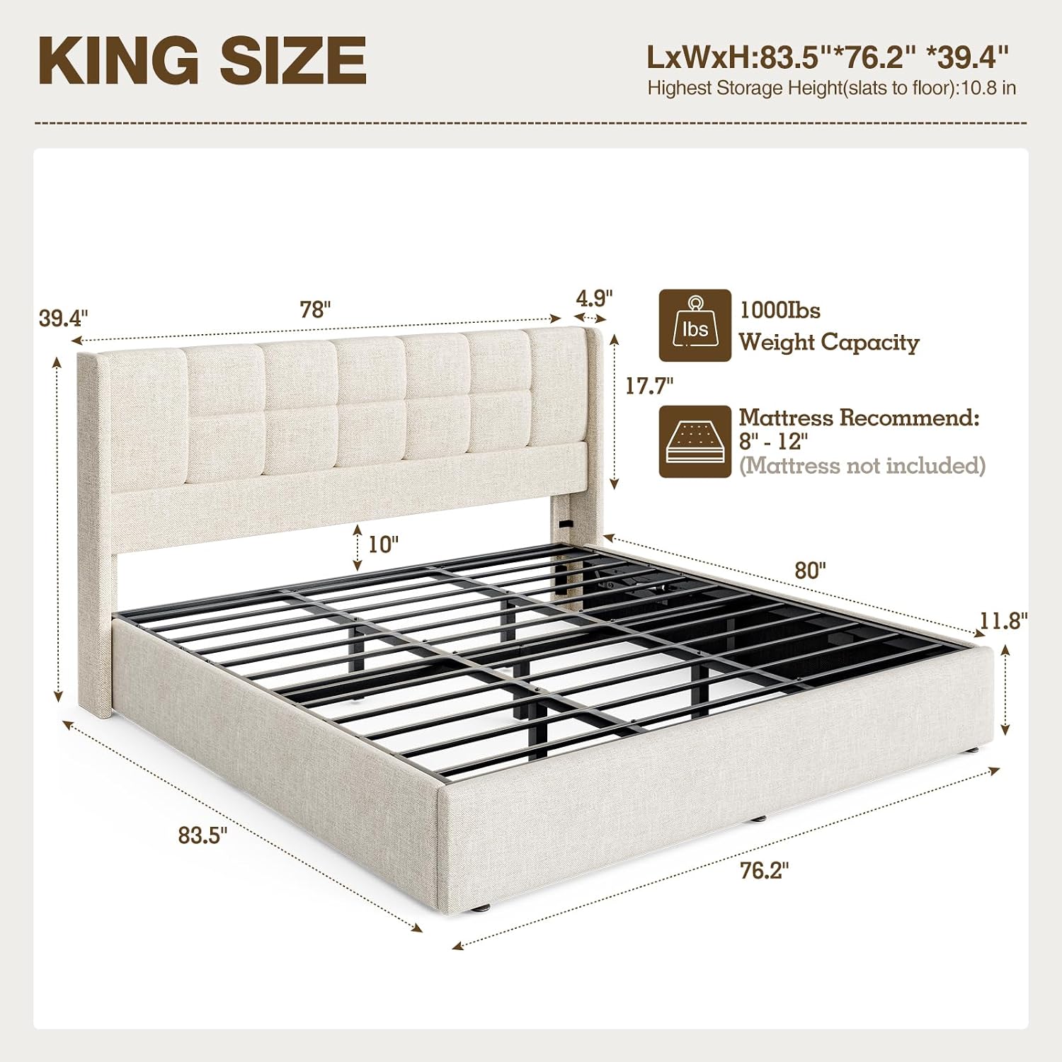 Base de Cama King Size com Ele - Gas Lift Storage Bed Hydraulic avaliação e preço
