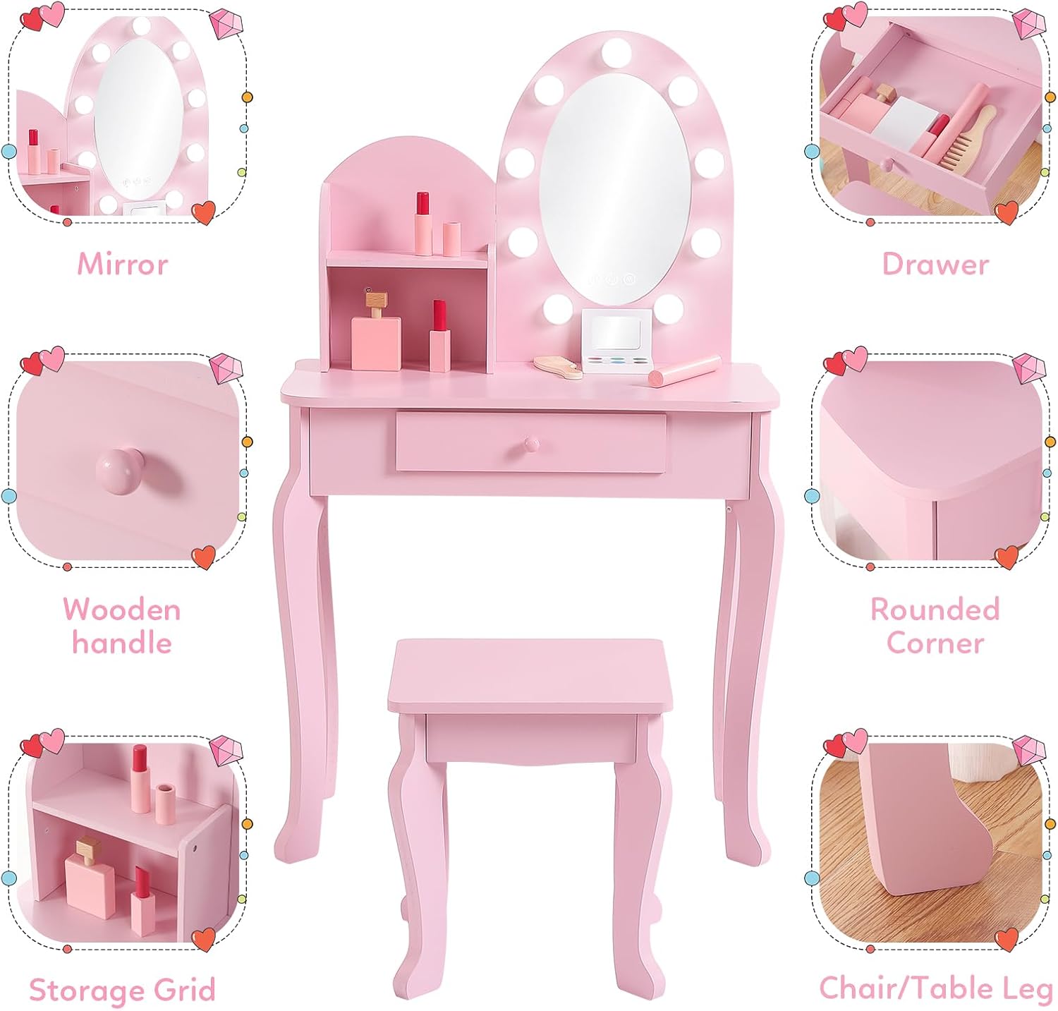 Conjunto de toucador infantil  - Dressing Table Vanity With Lighted Mirror avaliação e preço