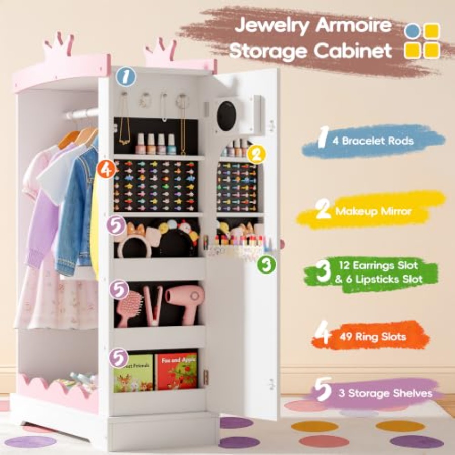 Guarda-roupa de fantasia com e - Full Length Mirror Jewelry Armoire avaliação e preço