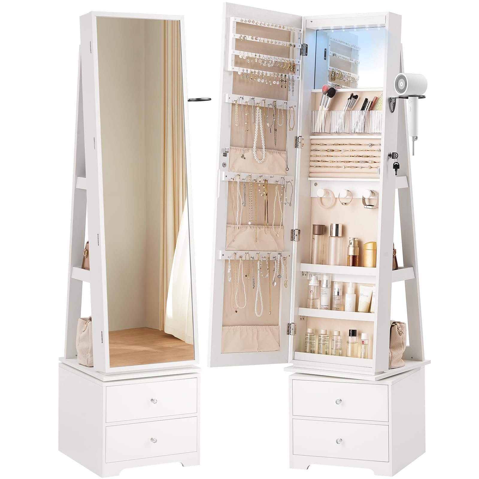 360 °   Armário de joias girat - Full Length Mirror Jewelry Armoire avaliação e preço