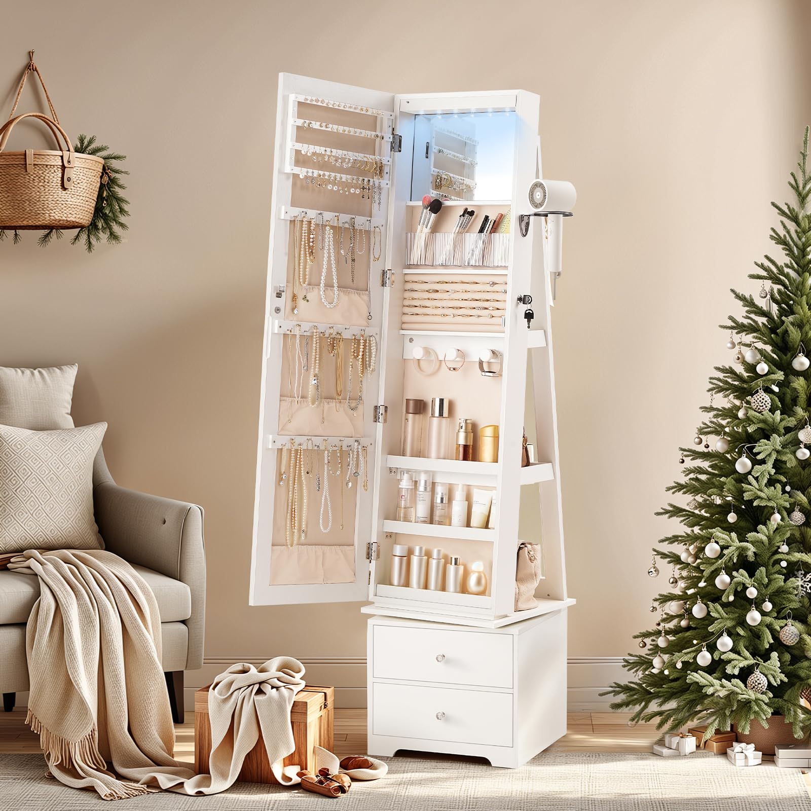 360 °   Armário de joias girat - Full Length Mirror Jewelry Armoire avaliação e preço