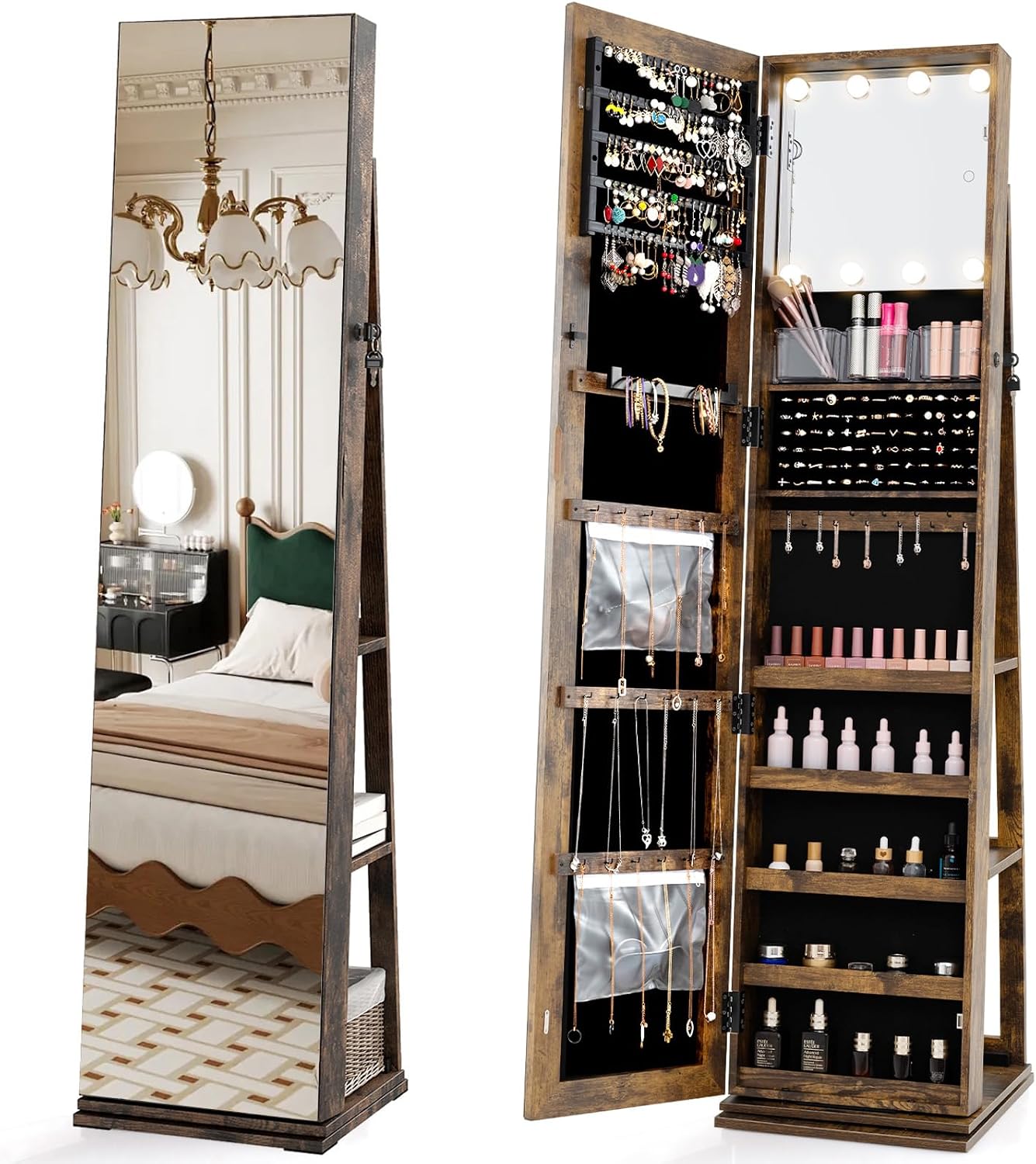 Armário de Joias Giratório com - Full Length Mirror Jewelry Armoire avaliação e preço