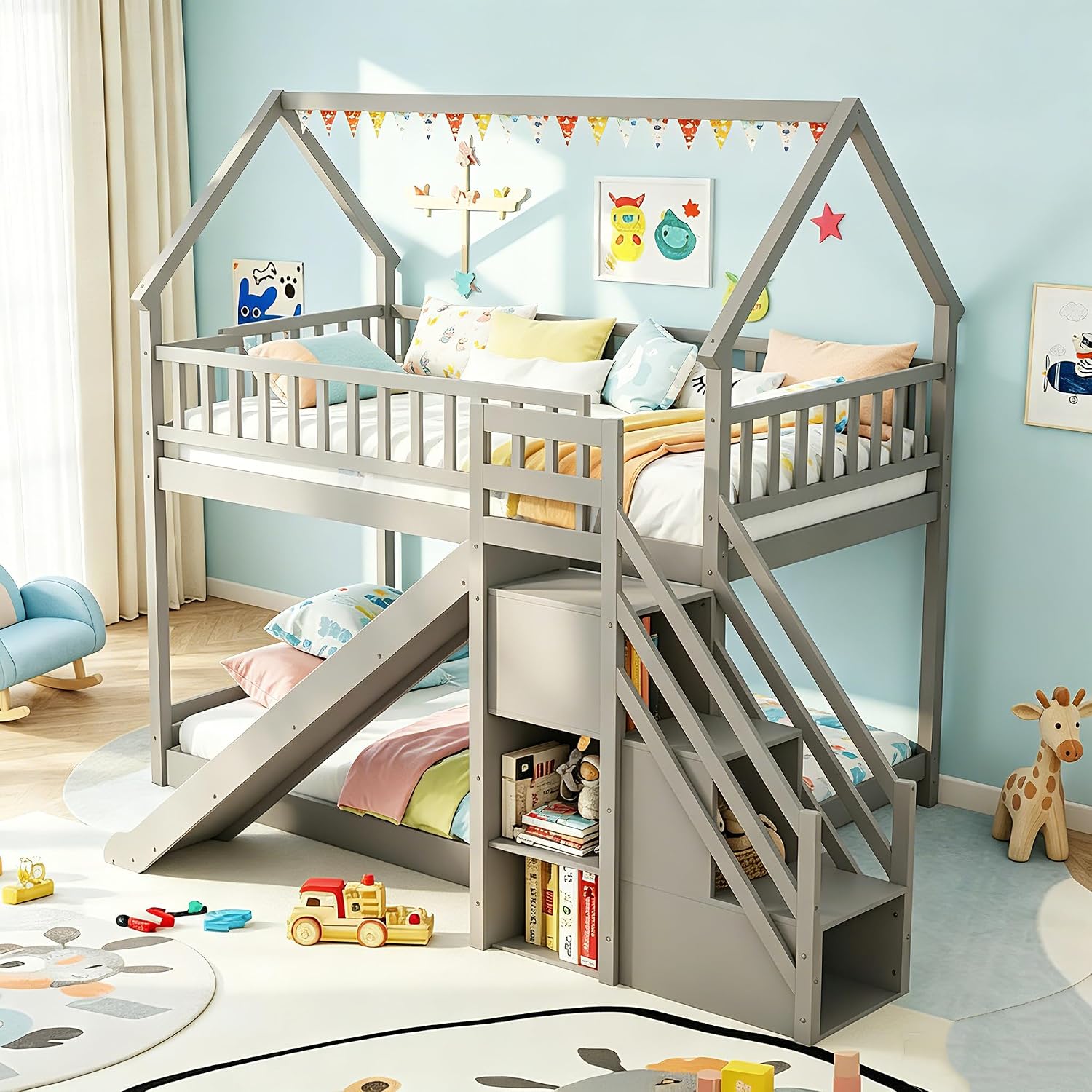 Cama Beliche Dupla com Escada  - Bunk Bed With Stairs And Slide avaliação e preço